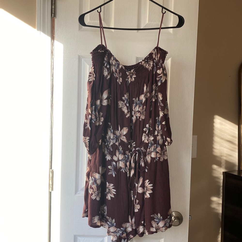 Floral purple off shoulder romper great condition